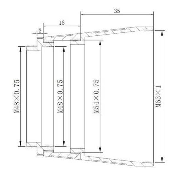 TS Optics Adaptor de proiectie Adapter from M63x1 male to M48x0.75 male