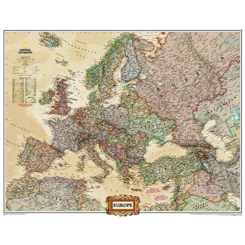 National Geographic Hartă continentală Europe (76 x 61 cm)