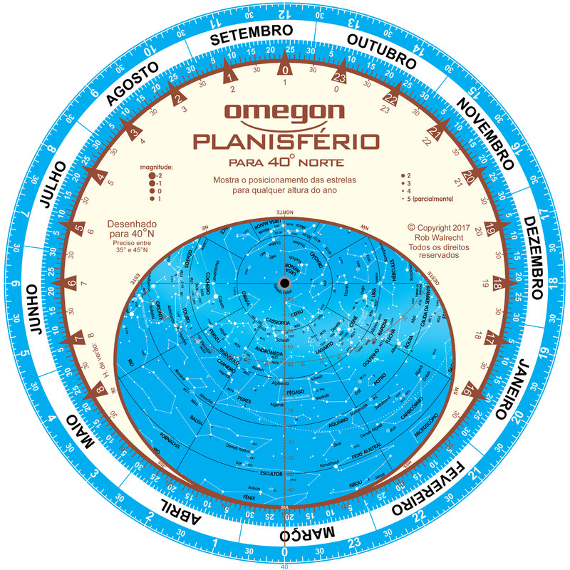 Omegon Harta cerului Carta de estrelas Planisfério 25cm / 40°