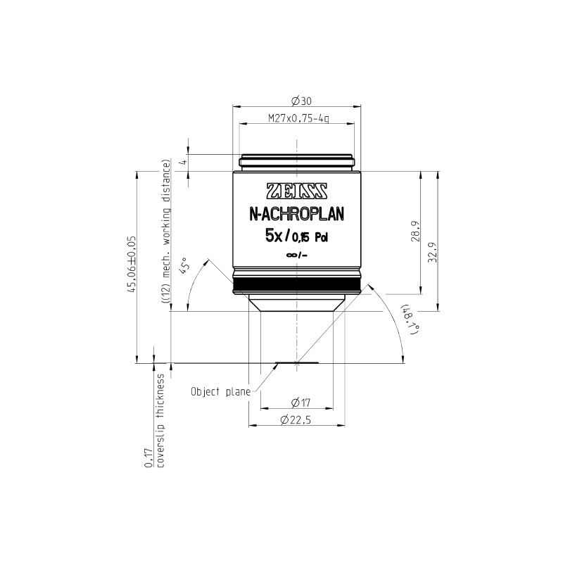 ZEISS obiectiv Objektiv N-Achroplan 5x/0,15 Pol wd=12,0mm