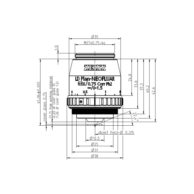 ZEISS obiectiv Objektiv LD Plan-Neofluar 63x/0,75 Korr Ph2 wd=2,2mm