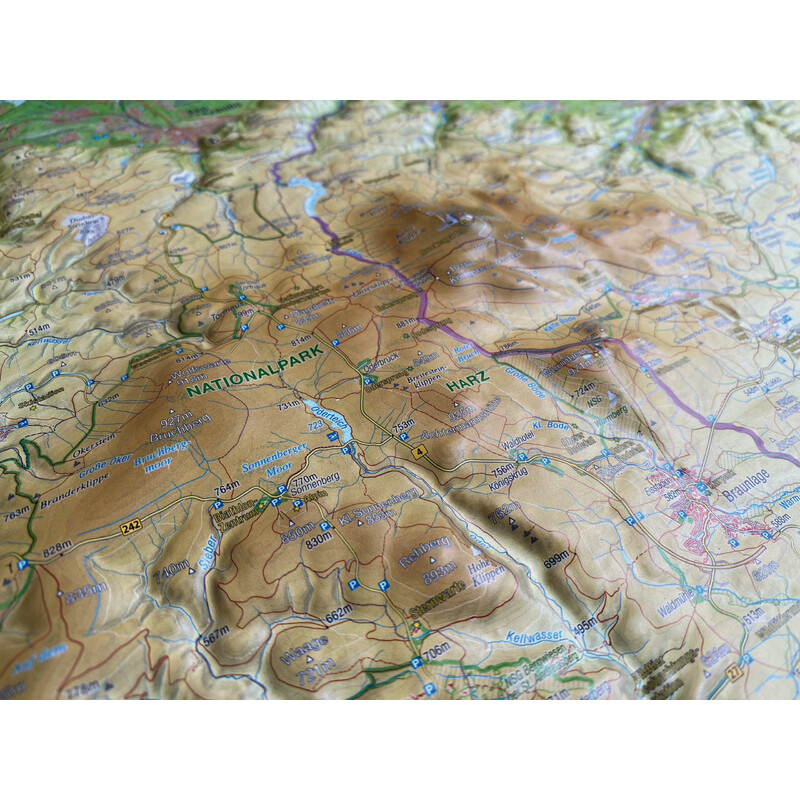 Georelief Harta regionala Harz 3D Reliefkarte (77 x 57 cm)