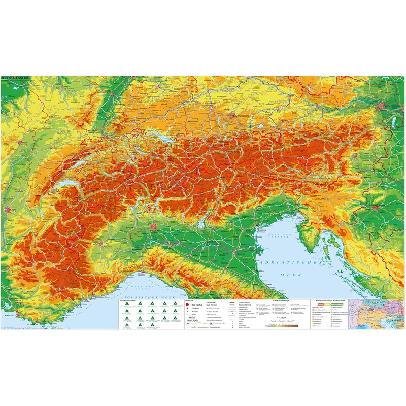 Stiefel Harta regionala Alpenraum mit Weitwander- und Radfernwegen (140 x 100 cm)