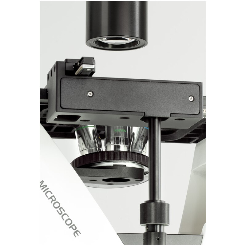 Kern Microscop inversat OCM 166, FL, PH, trino, invers, Abbe-N.A.-0,3-Kondensor fix, 10x-40x, 30W LED, Al, 100W HBO, Dl