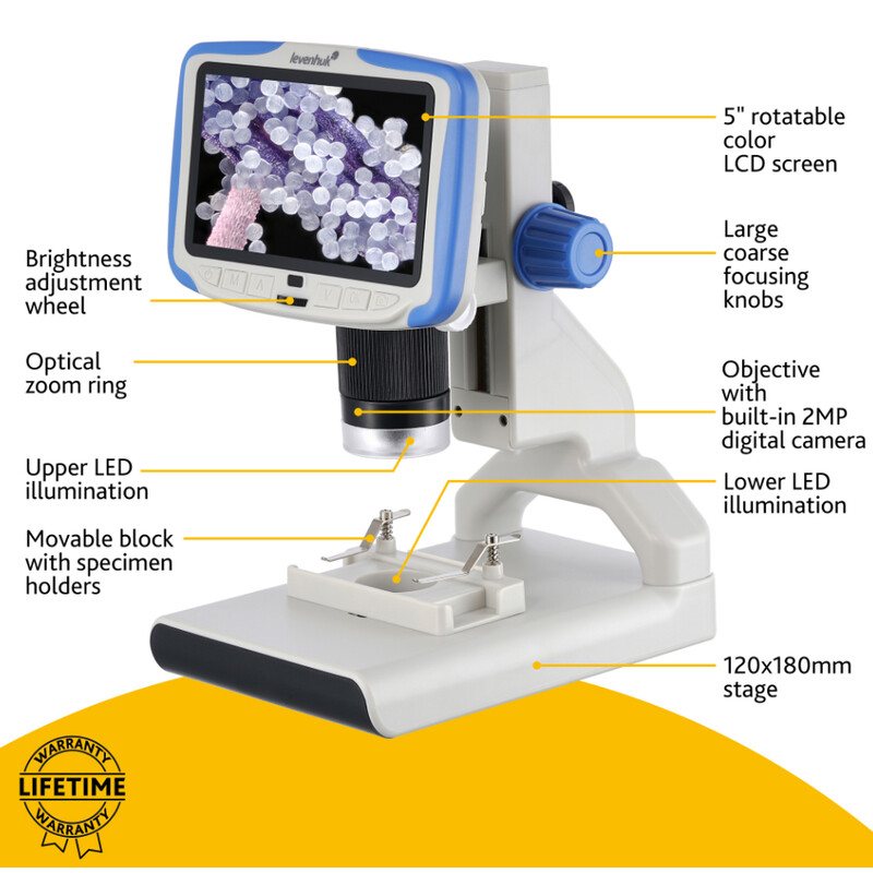 Levenhuk Microscop Rainbow DM500 2MP 1/2.9" 2.8µm 7-50x LCD CMOS Color Digital