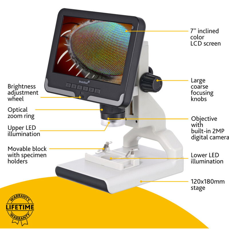 Levenhuk Microscop Rainbow DM700 2MP 1/2.9" 2.8µm 10-50x LCD CMOS Color Digital